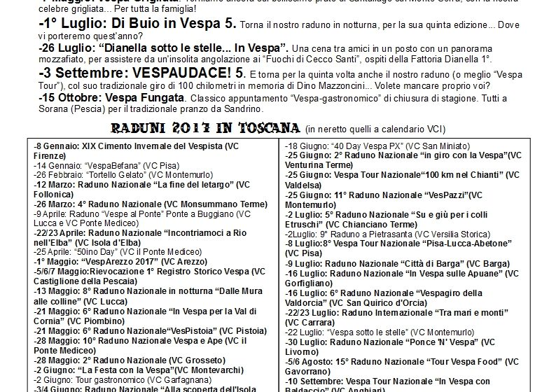 Calendario Interno 2017 Vespa Club Empoli